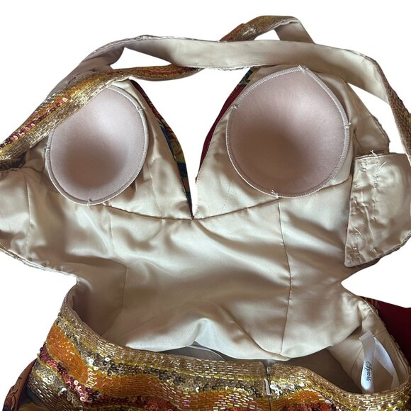 Vibrant Multicolor Sequin Satin Gown Open Back Floor Length Formal Dress Size 4 - Picture 8 of 14